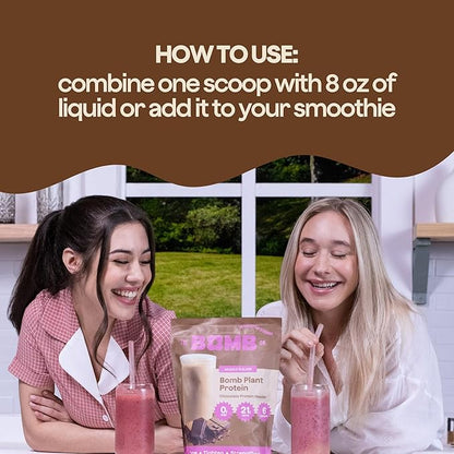 The Bomb Co. Bomb Plant Protein, Protein Powder with 21g Protein, Amino Acids, Zero Sugar, Pea Protein, Cocoa, Chia Seeds, Pumpkin Seeds, Vanilla & Monk Fruit, Gluten Free, Chocolate Flavor, 20 Srvgs