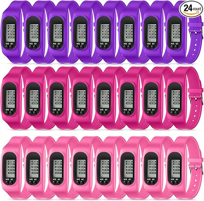 Geyoga 24 Pcs Pedometer for Walking Steps and Miles Pedometer Watch Silicone Steps Tracker Running Bracelet Ankle Step Counter for Calorie Burning and Step Counting