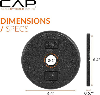 CAP Barbell Standard 1-Inch Cast Iron Weight Plates - Singles & Sets | 1.25-50 lbs | Multiple Options