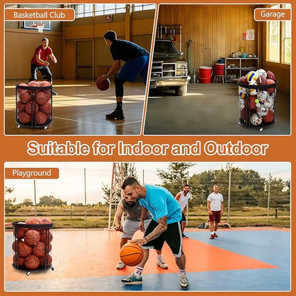 Ball Storage Bin for Garage, Balls Holder for Soccer, Basketball, Ball Cart, Rolling Basketball Rack for Outdoor, Indoor