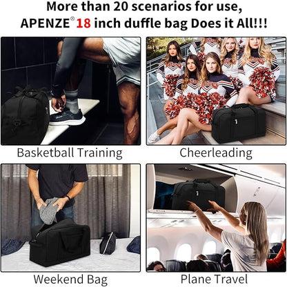 Small Gym Bag 18 inch Carry On Duffel Bag for Weekender Travel - Black