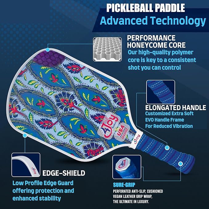 4Joy Pickleball Paddle Premio Series - Thermoformed Premium T700 Carbon Fiber Pickleball Paddless - Professional Pickleball Rackets for Women & Men - 16mm Honeycomb Core - USAP Approved