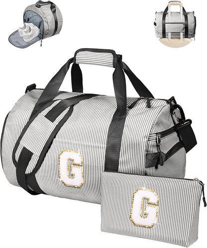 Gifts for 4 5 6 7 8 9 10 Year Old Girls, Girl Gym Bag, Kids Monogram Overnight Duffel Bags with Shoe Compartment, Personalized Travel Bag with Makeup Pouch, Gift for Daughter (Letter G)