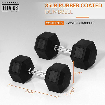 Hex Rubber Coated Dumbbells Hand Weights Pairs for Exercises and Fitness and Home Gym, Pairs