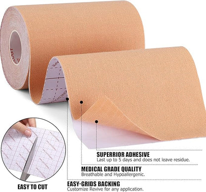 4 Rolls Kinesiology Tape, 4in x 5.5yd Extra Wide Breathable Muscle Support Adhesive Sport Tape for Knee Pain Relief, Latex Free Cotton Elastic Uncut Strips for Joints, Back, Ankle, Shoulder, Wrist