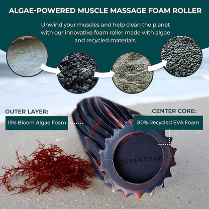 Oceanfoam Ripple Travel Foam Roller (11" x 3.35") Firm Mini Foam Roller for Physical Therapy, Deep Tissue Massage, Back Pain - High Density, Wave Textured - Yoga (Red, Dark Navy & Natural Marbled)