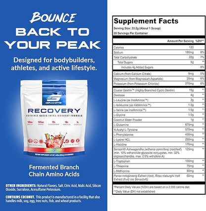 Granite Nutrition Recovery - Premium Intra-Workout Drink with EAAs, Cluster Dextrin, Sensoril & Senactiv for Athletic Performance and Lean Muscle Gains - Rainbow Candy Flavor (20 Servings)