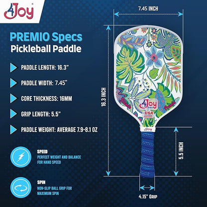 4Joy Pickleball Paddle Premio Series - Thermoformed Premium T700 Carbon Fiber Pickleball Paddless - Professional Pickleball Rackets for Women & Men - 16mm Honeycomb Core - USAP Approved