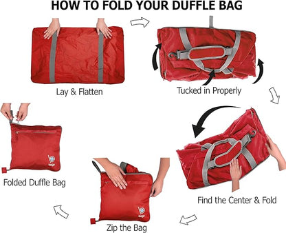 Bago Big XXL Foldable Duffel Bags for Traveling Women & Men - 140L Packable Duffle Bag for Travel with Shoe Compartment - Water Repellant, Heavy Duty, Lightweight Folding & Collapsible (Red)
