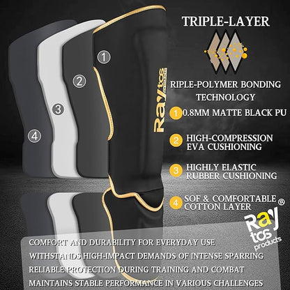 Muay Thai Shin Guards - MMA Kickboxing Leg Instep Protective Pads, Martial Art Sparring Gear for BJJ Karate Boxing Taekwondo Training, Men Adults Kids Children