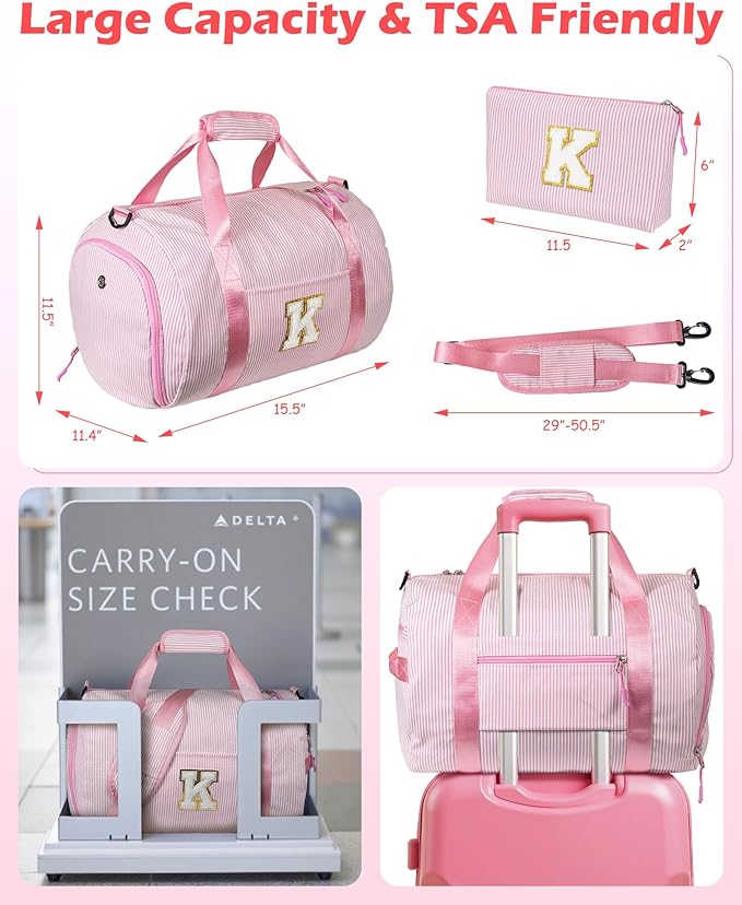 Dance Recital Gifts for Girls, Girl Gym Bag, Kids Initial Overnight Duffel Bags with Shoe Compartment, Personalized Travel Bag with Makeup Pouch, Gift for 5 6 7 8 9 Year Old Kid (Letter G)