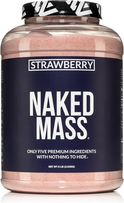 NAKED Strawberry Mass - 1,500 Calories, 50G Protein, Nothing Artificial. Strawberry Weight Gainer Protein Powder - 8lb Bulk, GMO Free, Gluten Free & Soy Free