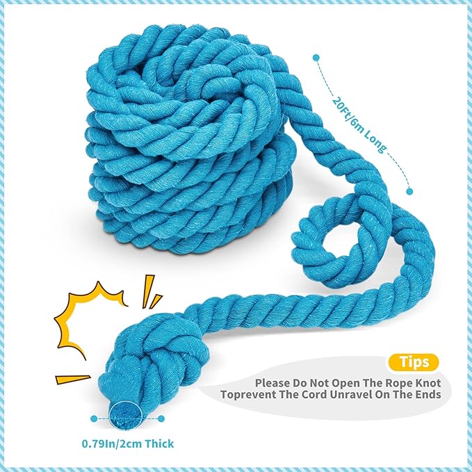 Tug of War Rope for Kids and Adults,Outdoor Field Day Family Reunion Birthday Party, Summer Outside Yard Backyard Lawn, Camping Picnic Carnival Games,Team Building (Blue, 20FT)