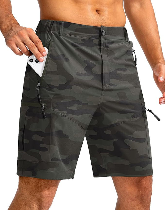 Pudolla Men's Hiking Cargo Shorts 9" Lightweight Outdoor Work Shorts for Men Travel Golf Camping