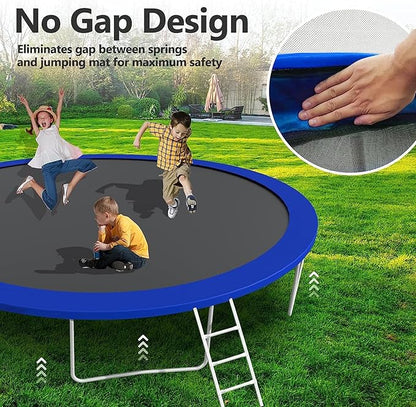 Upgraded 10/12/14/15/16FT Trampoline Outdoor, Large Kids Trampoline with Light, Stakes, Sprinkler, Backyard Trampoline with Basketball Hoop and Net, Capacity for 4-6 Kids and Adults