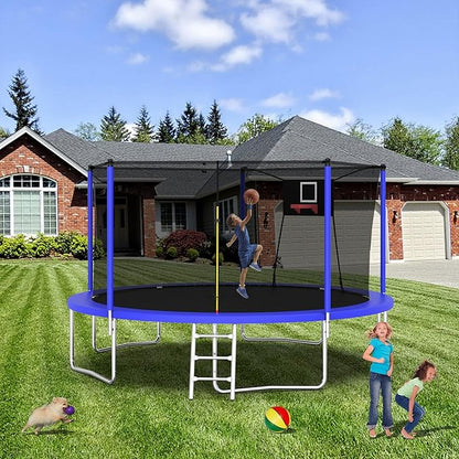 1320 LBS 14FT Outdoor Trampoline, Trampolines with Basketball Hoop & Safety Enclosure Net -ASTM Approved, Backyard Trampoline, Recreational Heavy-Duty Trampoline for Adult