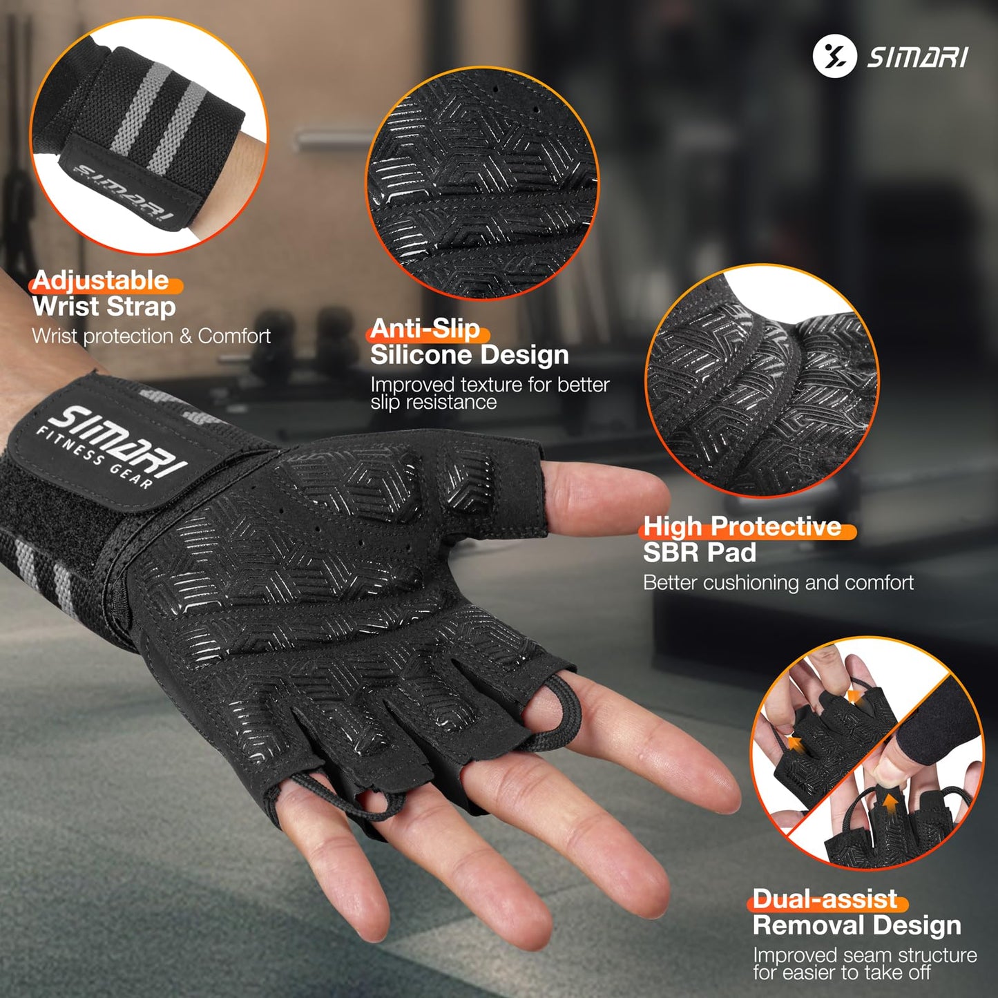 SIMARI Workout Gym Gloves for Men Women, Weight Lifting Gloves with Wrist Wrap Support, SBR Pad