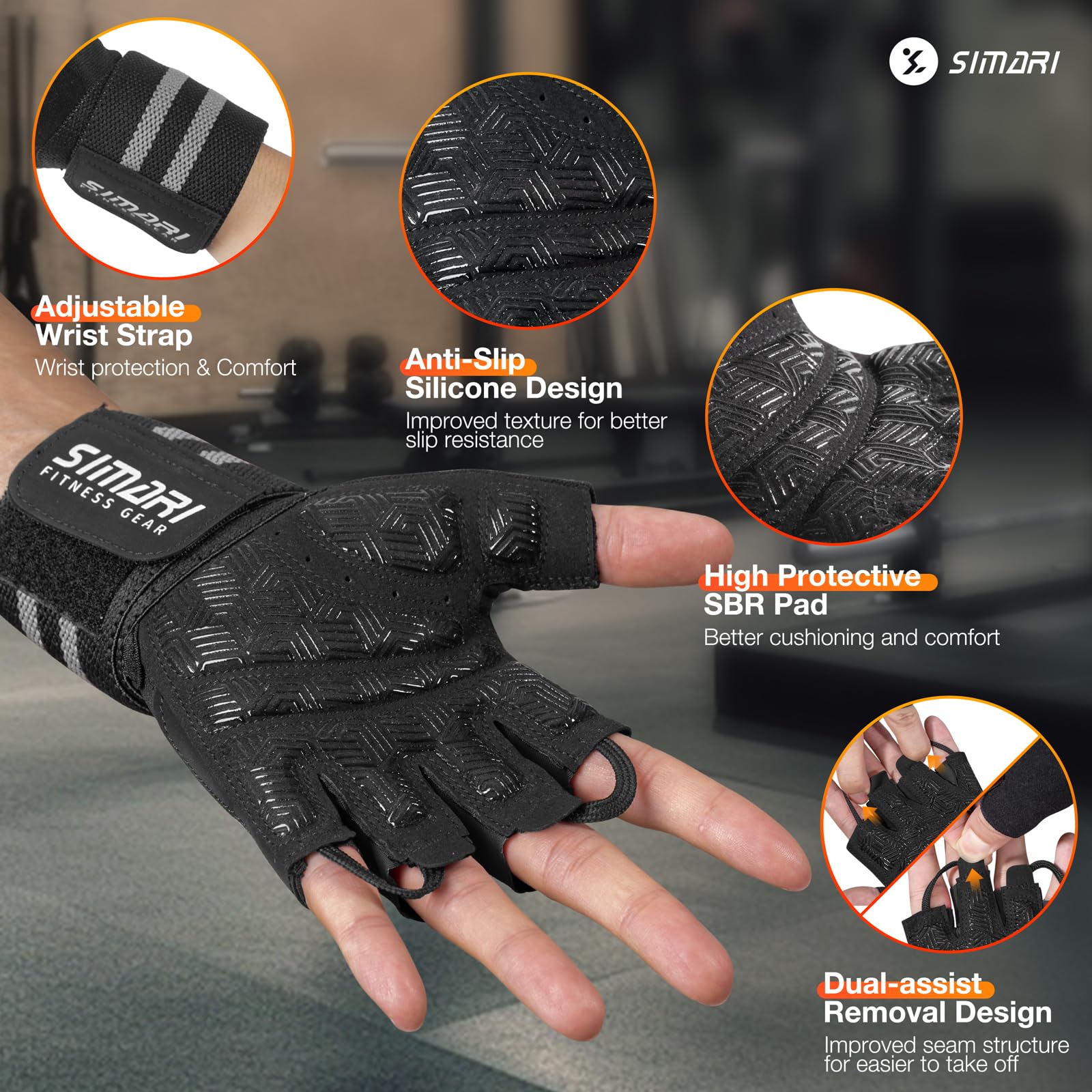 SIMARI Workout Gym Gloves for Men Women, Weight Lifting Gloves with Wrist Wrap Support, SBR Pad