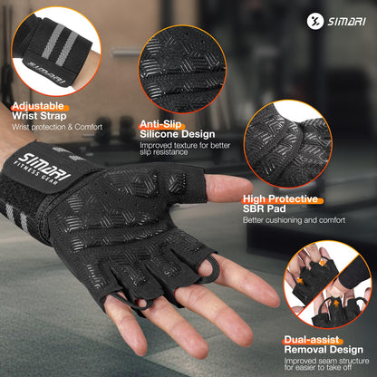 SIMARI Workout Gym Gloves for Men Women, Weight Lifting Gloves with Wrist Wrap Support, SBR Pad