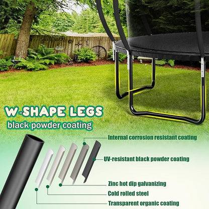 Trampoline 12FT 14FT 15FT 16FT for Kids/Adults - Outdoor Recreational with Enclosure Net Curved Poles and Ladder, Heavy Duty Anti-Rust Coating, ASTM Approval