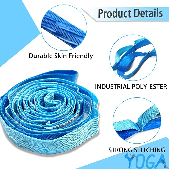 Stretching Strap Yoga Strap with Loops, Stretch Straps for Physical Therapy, Non-Elastic Exercise Strap for Pilates, Dance and Gymnastics with Workout Guide