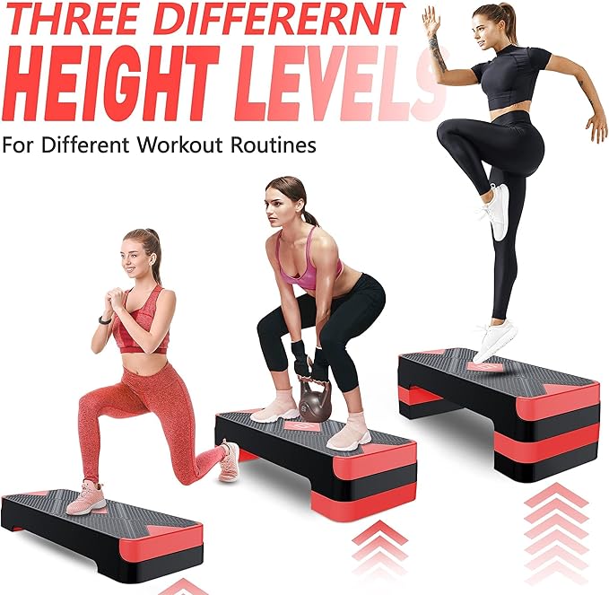 Aerobic Exercise Step, Adjustable Aerobic Stepper for Exercise, Workout Step Platform for Step Up, 26.5" Step Deck with 4??6??8??Adjustable Height Risers, Women Home Gym Cardio Fitness