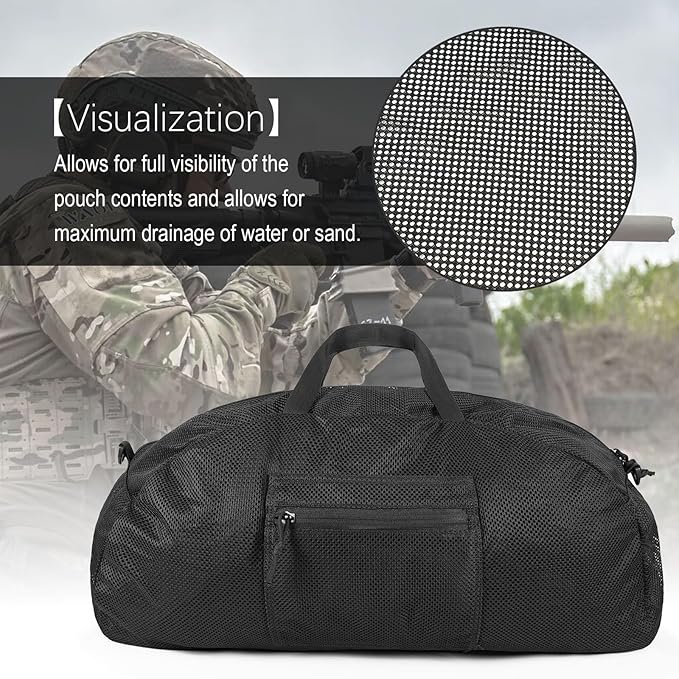 Tactical Mesh Luggage bag,50L Foldable duffel Pack,Large Capacity Range Bag For Hunting Shooting Travel Climbing Sports Gym (BK)
