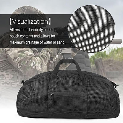 Tactical Mesh Luggage bag,50L Foldable duffel Pack,Large Capacity Range Bag For Hunting Shooting Travel Climbing Sports Gym (BK)