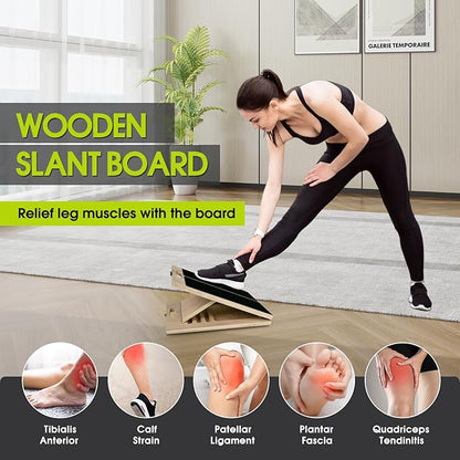 Portable Slant Board for Calf Stretching, 350 Lbs Weight Capacity, Adjustable Wooden Incline Board for Calf Stretcher, Physical Therapy Equipment for Leg, Knees, Heel, Ankle