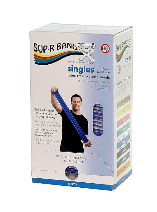 CanDo 10-6374 Sup-R Band, Latex-Free, 5' Singles, 30 Piece Dispenser, Blue