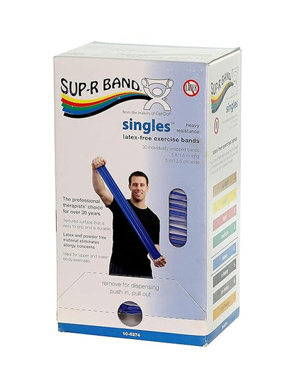 CanDo 10-6374 Sup-R Band, Latex-Free, 5' Singles, 30 Piece Dispenser, Blue