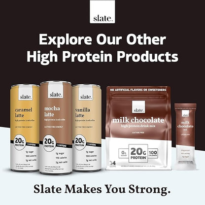 Slate Milk - High Protein Milk Shake - Classic Chocolate - Lactose Free, 20g Protein, 1g Sugar, 100 Calories, 2g Net Carbs, No Added Sugar - Natural, Breakfast Boost, Post Workout - 11 fl oz, 24 Cans