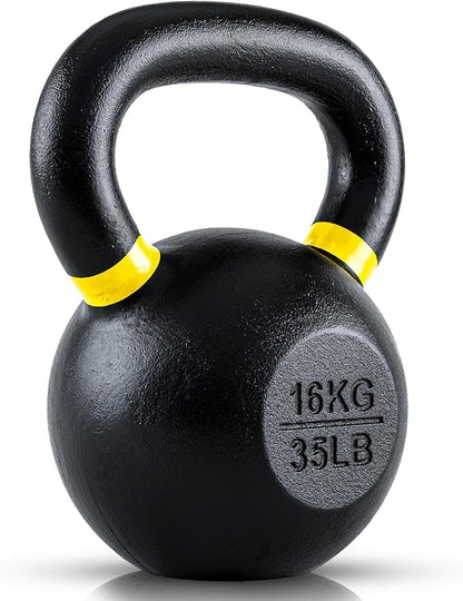 Single Cast Iron Kettlebell | Powder Coated - Wide Handle Weights for Core & Glute Workouts; Swings, Squats, Deadlifts; Strength, Endurance & Flexibility for Men & Women