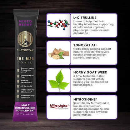 Titan Tonics ANATOPEAK Vitality Support Supplement ??Natural Performance Blend with Nitrosigine, L-Citrulline, Horny Goat Weed & Tongkat Ali ??for Energy, Stamina & Wellness ??12 Stick Packs