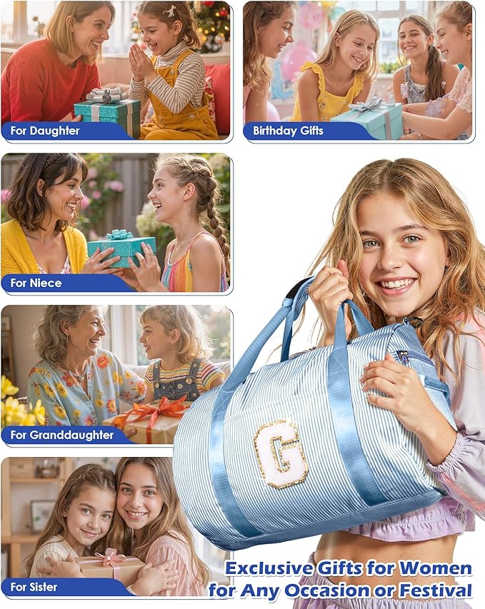 Teen Girls Gifts Trendy Stuff, Girl Gym Bag, Kids Initial Overnight Duffel Bags with Shoe Compartment, Personalized Travel Bag with Makeup Pouch, Birthday Gift for Sister Daughter (Letter J)