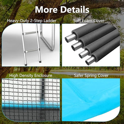 AOTOB 8FT 10FT 12FT 14 FT 15FT Trampoline with Safety Enclosure Net，Outdoor Trampoline with Basketball Hoop, Heavy Duty Jumping Mat and Spring Cover Padding for Kids and Adults, Storage Bag and Ladder