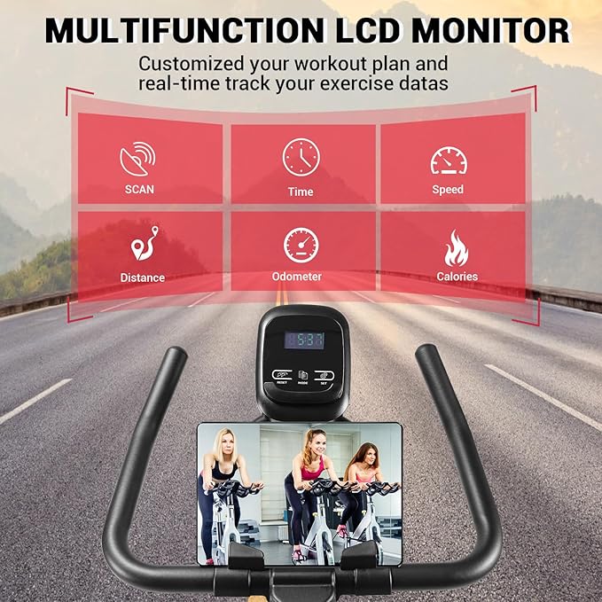 Exercise Bike, Wenoker Stationary Bike for Home, App Supported Indoor Bike with Silent Belt Drive, Heavy Flywheel, Multi-grips Handlebar and Upgraded Digital Display