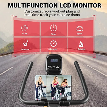 Exercise Bike, Wenoker Stationary Bike for Home, App Supported Indoor Bike with Silent Belt Drive, Heavy Flywheel, Multi-grips Handlebar and Upgraded Digital Display