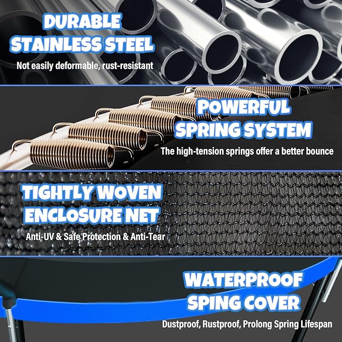Trampoline 8FT 10FT 12FT 14FT 16FT, Outdoor Trampolines for Kids and Adults, Recreational Trampoline with Enclosure Net & Ladder, Round Trampoline ASTM Approved, 400/450LBS Weight Capacity