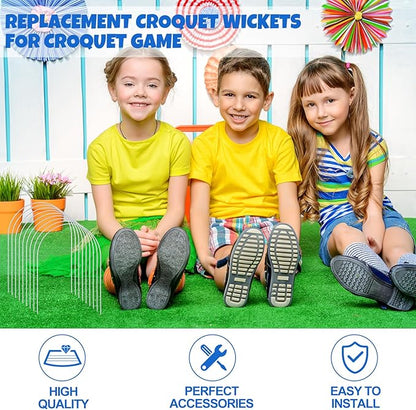 Deekin Set of 9 Croquet Wickets Replacement for Croquet Metal Hoops with Galvanized and Plastic Coating for Family Lawn Backyard Outdoor Game(U Shape)