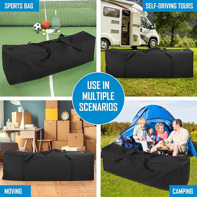 Sports Duffle Bag 52IN Extra Large Travel Duffel Luggage Bag with Upgrade 2-way Lockable Zippers, Durable & Water Resistant (52" Black)