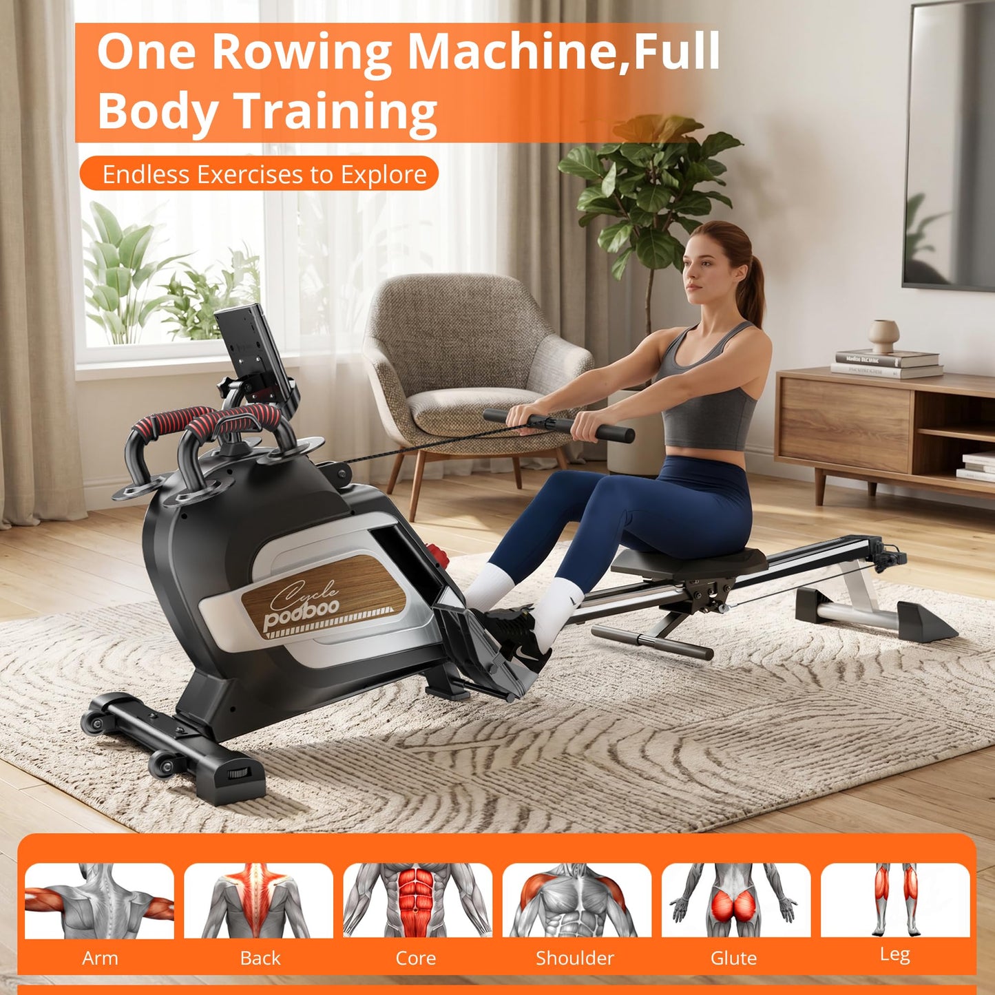 pooboo Rowing Machine for Home, Foldable Magnetic Rowing Machine