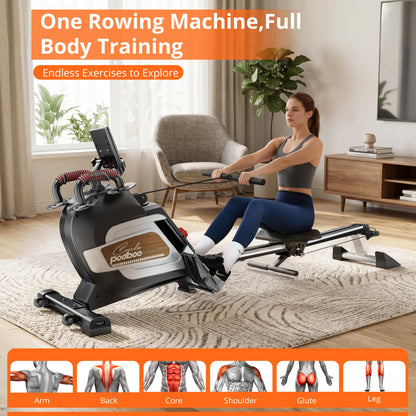 pooboo Rowing Machine for Home, Foldable Magnetic Rowing Machine