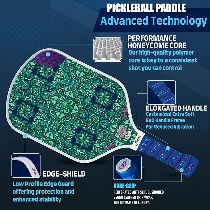 4Joy Pickleball Paddle Premio Series - Thermoformed Premium T700 Carbon Fiber Pickleball Paddless - Professional Pickleball Rackets for Women & Men - 16mm Honeycomb Core - USAP Approved