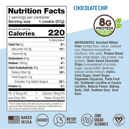Lenny & Larry's The Complete Cookie Snack Size, Chocolate Chip, Soft Baked, 8g Plant Protein, Vegan, Non-GMO 2 Ounce Cookie (Pack of 12)
