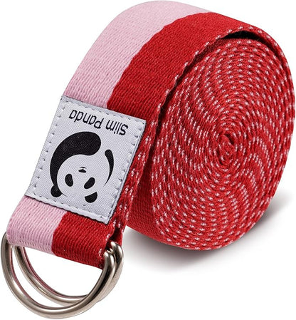 Slim Panda Yoga Strap for Stretching,Cotton Yoga Strap with Adjustable D-Ring Buckle,Non-Elastic Yoga Belt for Pilates,Gym Workouts,Physical Therapy,Improve Flexibility