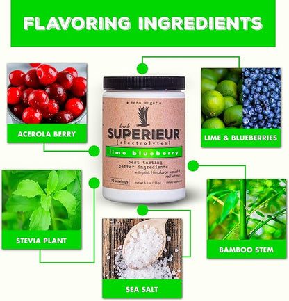 Superieur Electrolyte Powder Packets - Vegan Electrolyte Hydration Powder w/Sea Minerals - Keto Friendly, Non-GMO, Zero Sugar Electrolyte Supplement-Healthy Sports Drink -Lime Blueberry (14 Packets)