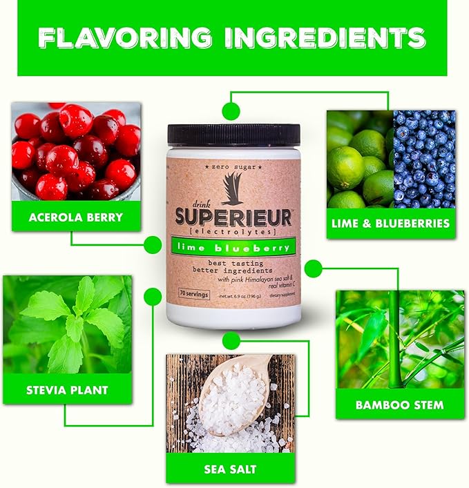 Superieur Electrolytes?“Plant Based Electrolyte Supplement w/Sea Minerals for Hydration & Recovery?“Keto Friendly, Non-GMO, Zero Sugar, Vegan, Healthy Sports Drink Powder?“Lime Blueberry (70 Servings)