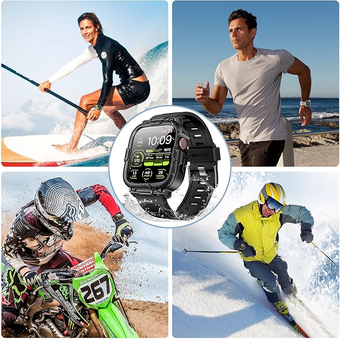 Dsytom Waterproof Case with Band Compatible for Apple Watch Band 45mm 44mm 41mm 40mm for Men ,Rugged Shockproof Smartwatch Strap Protective Bumper Cover with Built-in Tempered Glass Screen Protector
