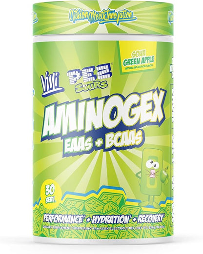 VMI Sports Aminogex Ultra | EAA + BCAA Powder | Amino Acid + Hydration Recovery Drink with Electrolytes, Betaine and Glutamine | (30 Servings) (PEZ Sour Green Apple)